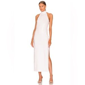 Norma Kamali Halter Turtle Side Slit Gown in White